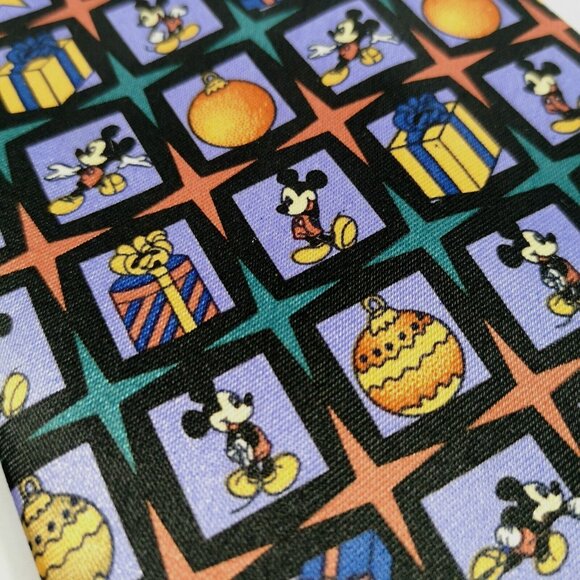 Mickey Unlimited Disney Christmas Bauble Men's Neck Tie Purple Orange Geometric - Picture 3 of 4